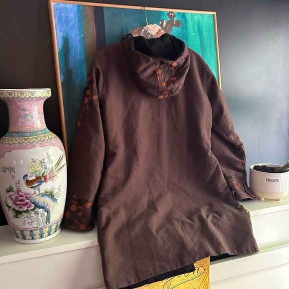 Nepalese Boho Hippy Festival Patchwork Hooded Fleece Lined Jacket 42" L - Picture 16 of 16